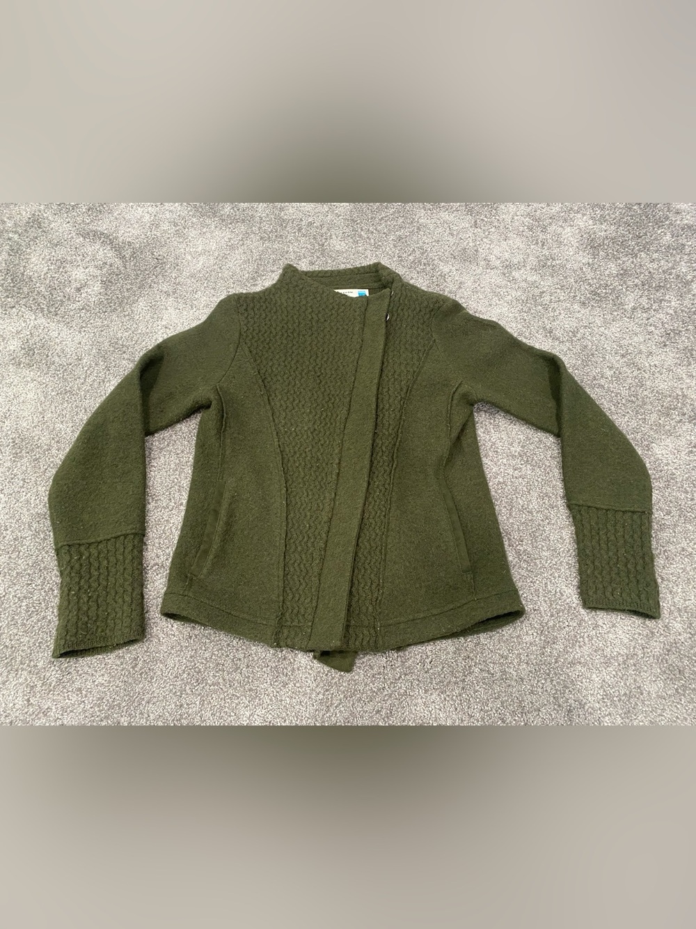 Anthropologists Sparrow XSmall Wool Moto Jacket Green Cozy Zip Up High Neck